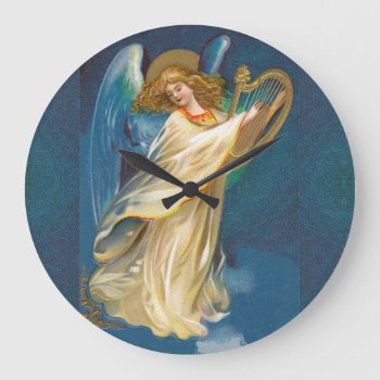 Angel Playing Music On A Harp Large Clock by justcrosses at Zazzle