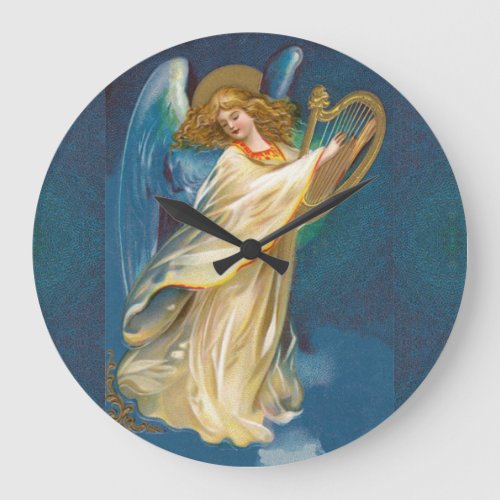 Angel Playing Music On A Harp Large Clock