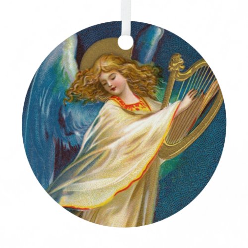 Angel Playing Music On A Harp Metal Ornament