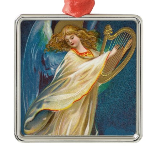 Angel Playing Music On A Harp Metal Ornament