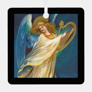 Angel Playing Music On A Harp Metal Ornament