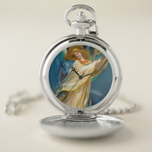Angel Playing Music On A Harp Pocket Watch