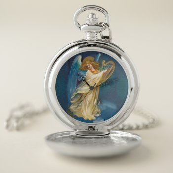 Angel Playing Music On A Harp Pocket Watch by justcrosses at Zazzle
