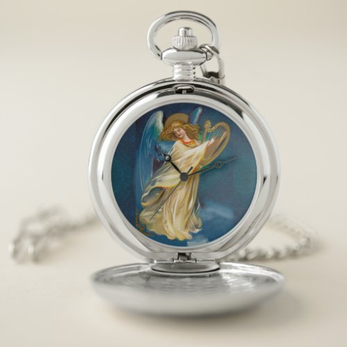 Angel Playing Music On A Harp Pocket Watch