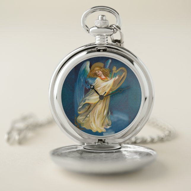 Angel Playing Music On A Harp Pocket Watch (Inside)