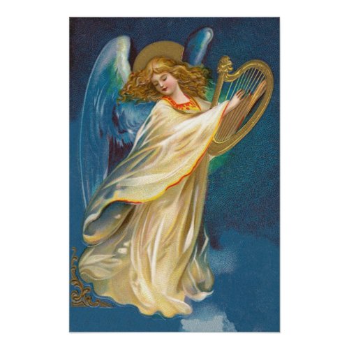 Angel Playing Music On A Harp Poster