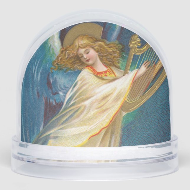 Angel Playing Music On A Harp Snow Globe (Front)