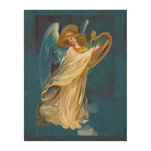 Angel Playing Music On A Harp Wood Wall Decor