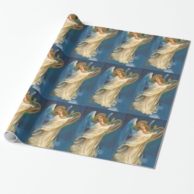 Angel Playing Music On A Harp Wrapping Paper (Unrolled)