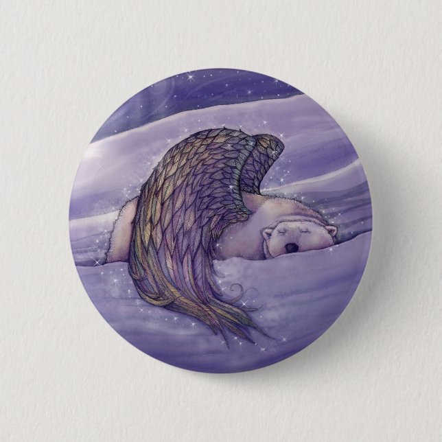 Angel Polar Bear Pinback Button (Front)