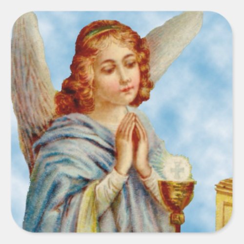 Angel Ponders First Communion Square Sticker