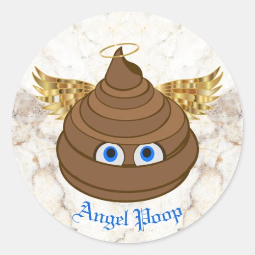 Angel Poop Emoji Classic Round Sticker