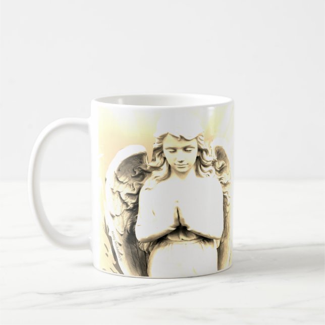 Angel Praying Heavenly Wings Golden Light Coffee Mug (Left)