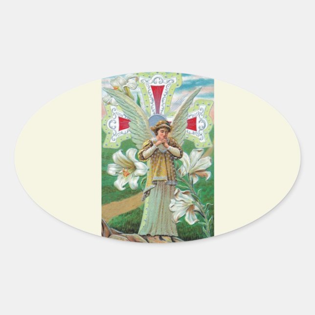 Angel Praying Oval Sticker (Front)