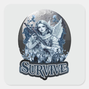 Angel Print – Cyberpunk Guardian Angel - Square Sticker