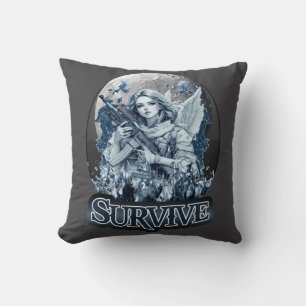 Angel Print – Cyberpunk Guardian Angel - Throw Pillow