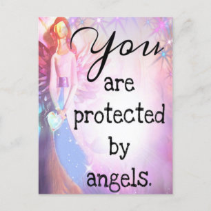 Angel Protected Colorful Beautiful Watercolor Art Postcard