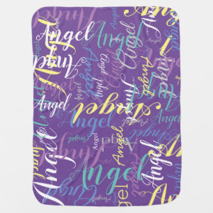 Angel Purple Custom Name Patterned Baby Blanket