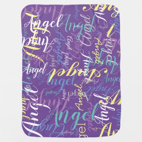 Angel Purple Custom Name Patterned Baby Blanket
