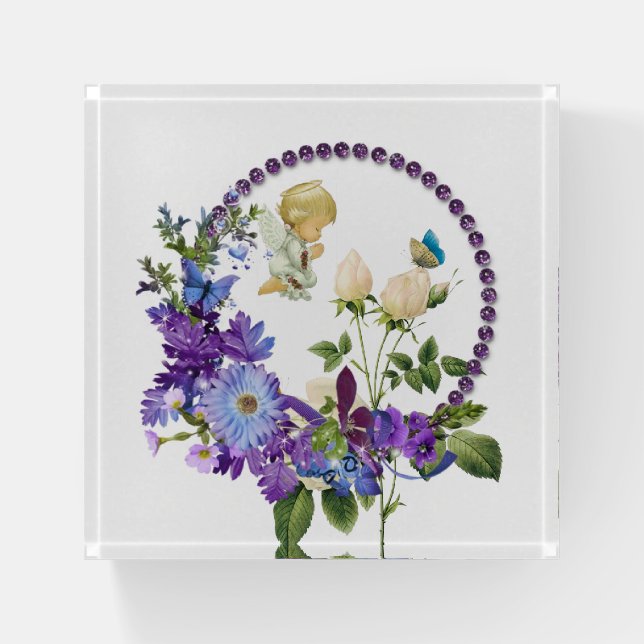 Angel Purple Floral  Paperweight (Front)
