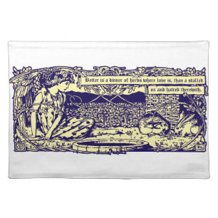 Angel & Rabbits in Flower Garden With Motto Banner Cloth Placemat