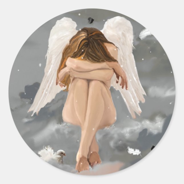 Angel Resting Classic Round Sticker (Front)
