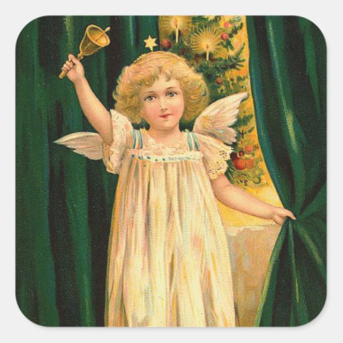 Angel ringing in Christmas Vintage Square Sticker