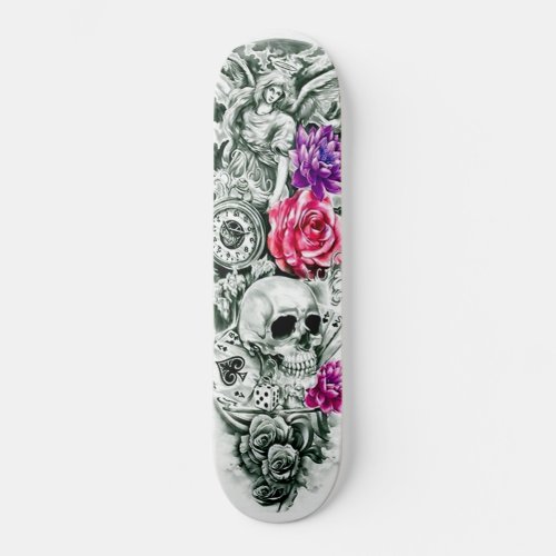 Angel Rose Flower Skull Cards Dice Clock Skateboard