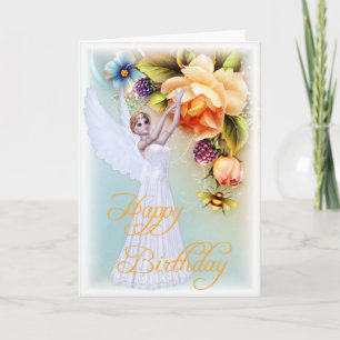 Angel & Roses Happy Birthday Greeting Card d1