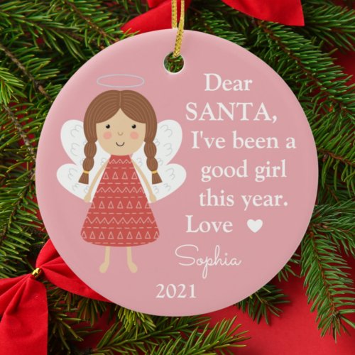 Angel Santa Ive Been Good Girl Photo Christmas Ceramic Ornament