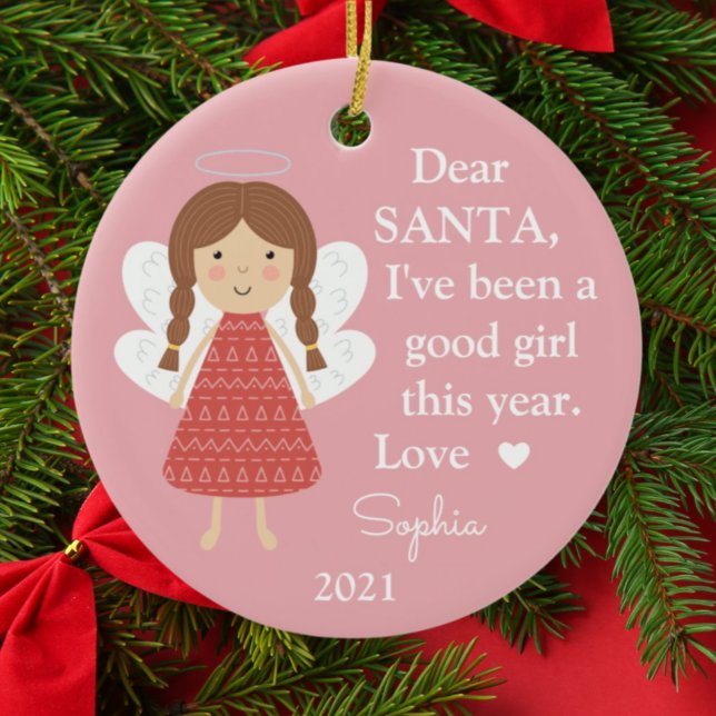 Angel Santa I've Been Good Girl Photo Christmas Ceramic Ornament (Creator Uploaded)