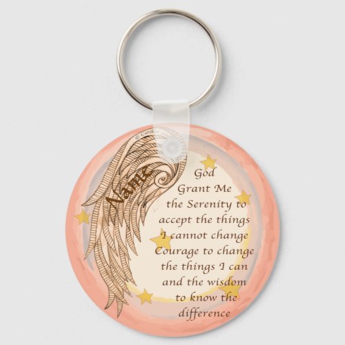 Angel Serenity Prayer custom name key chain