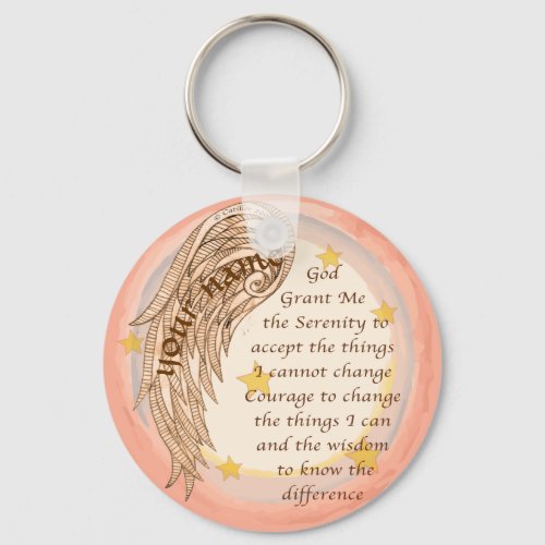 Angel Serenity Prayer sepia custom name key chain