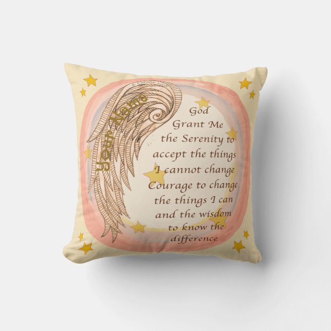 Angel Serenity Prayer Throw Pillow (Front)