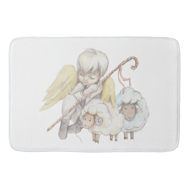 Angel Shepherd with Lambs Pastoral Bath Mat (Front)