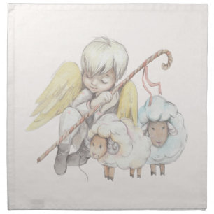 Angel Shepherd with Lambs Pastoral Cloth Napkin
