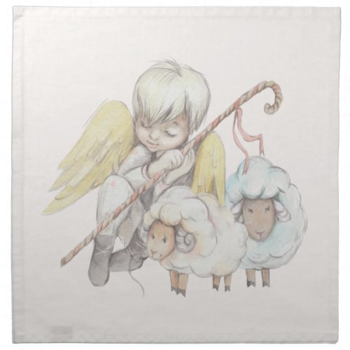 Angel Shepherd with Lambs Pastoral Cloth Napkin