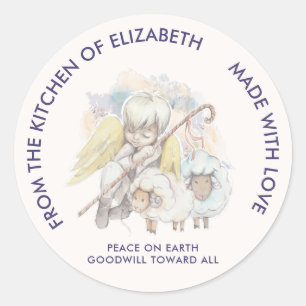 Angel Shepherd with Lambs Pastoral Kitchen Classic Round Sticker