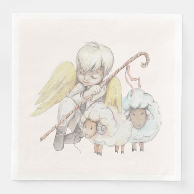 Angel Shepherd with Lambs Pastoral Paper Dinner Napkins (Front)
