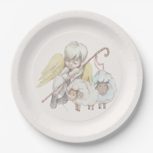Angel Shepherd with Lambs Pastoral Paper Plates