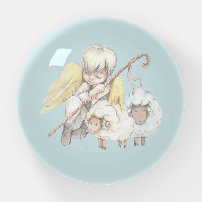 Angel Shepherd with Lambs Pastoral Paperweight (Front)