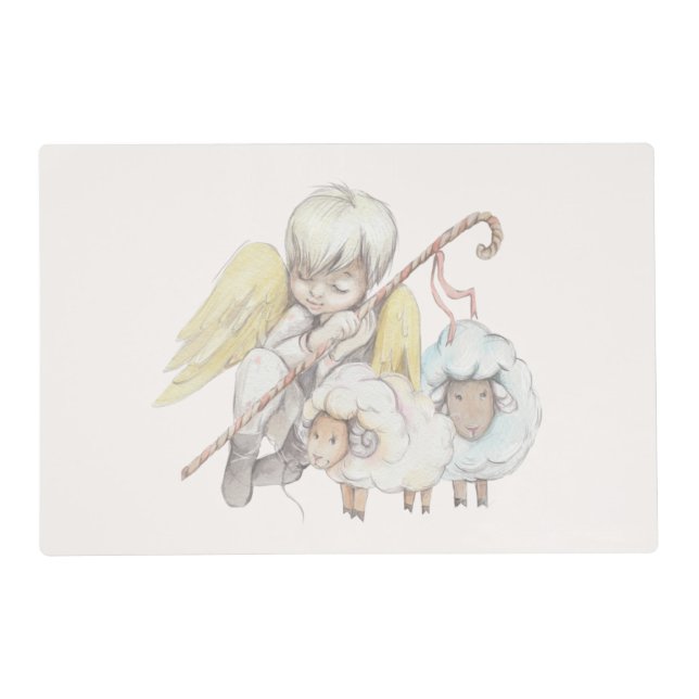Angel Shepherd with Lambs Pastoral Placemat (Front)