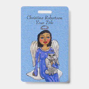 Angel Silver Halo Blue Dress Eyes White Angel Cat Badge
