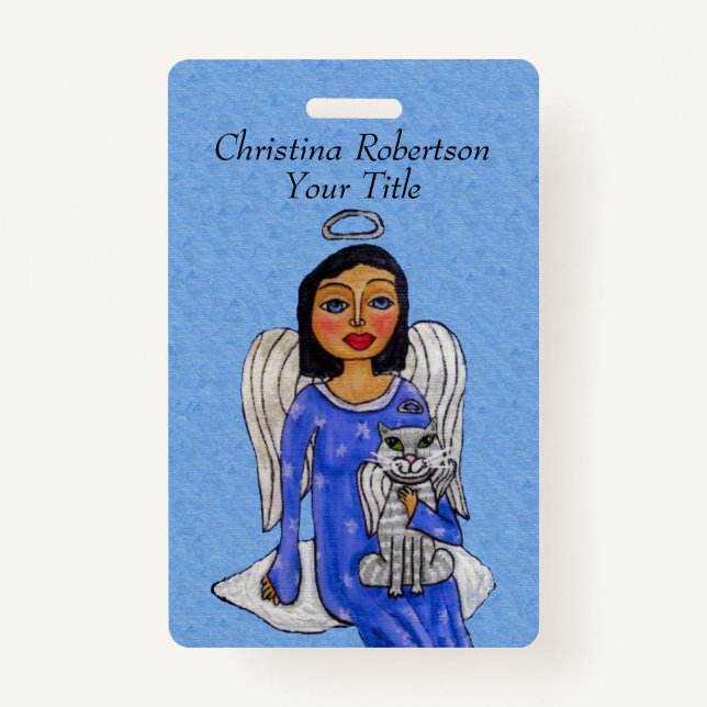 Angel Silver Halo Blue Dress Eyes White Angel Cat Badge (Front)