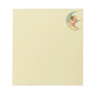 Angel sitting on a crescent moon vintage image notepad
