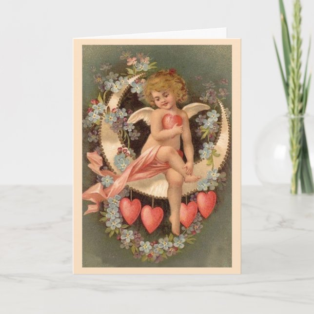Angel Sitting on Valentine Moon Holiday Card (Front)