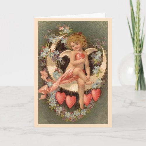 Angel Sitting on Valentine Moon Holiday Card