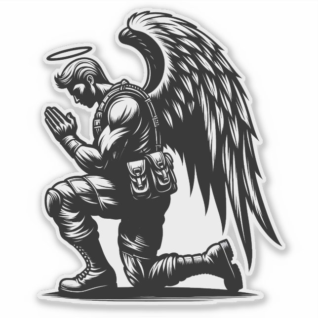 Angel Soldier Man Praying ink illustration art Sticker (Front)