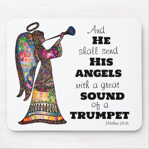 Angel Sounds Trumpet Bible Verse Vibrant Colors Mouse Pad