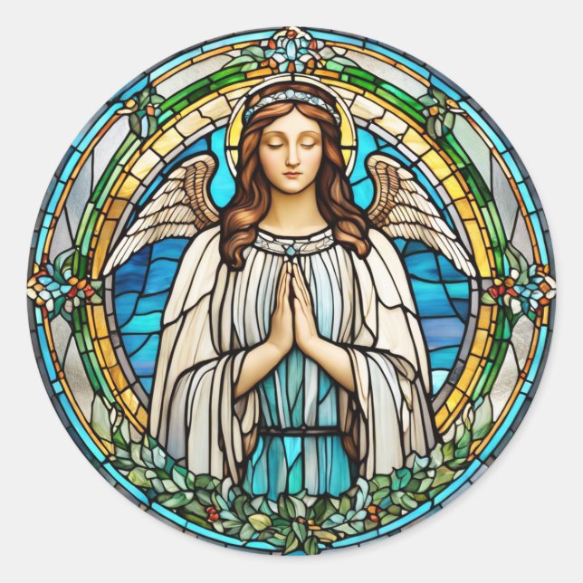 Angel Stained Glass Classic Round Sticker (Front)